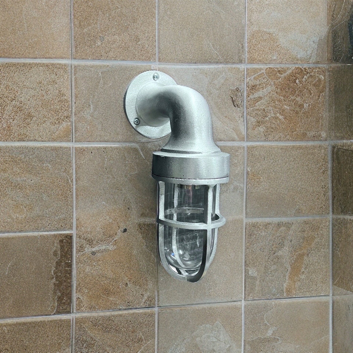 Shingham ~ Bulkhead Outdoor & Garden Wall Light | Cast Raw Pewter | 8 Inch