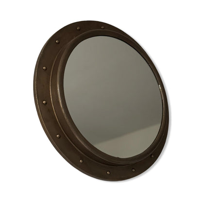 Oversized XL Antique Brass Mirror Solid Cast Nautical Industrial US Navy Deck Yacht Master ~ 61cm