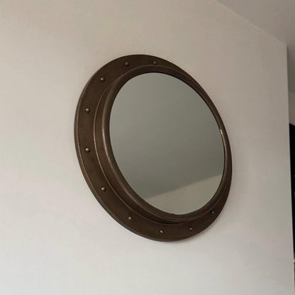 Oversized XL Antique Brass Mirror Solid Cast Nautical Industrial US Navy Deck Yacht Master ~ 61cm