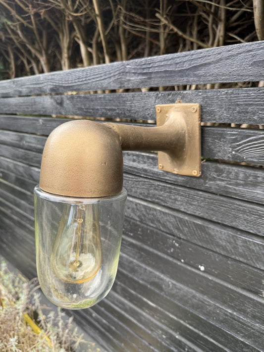 Langham ~ Raw Antique Brass Bulkhead Outdoor & Bathroom Sconce Wall Light | Cast Aluminium | Inch