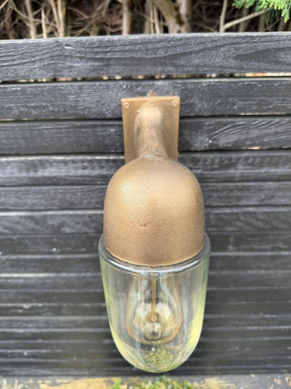 Langham ~ Raw Antique Brass Bulkhead Outdoor & Bathroom Sconce Wall Light | Cast Aluminium  |  Inch