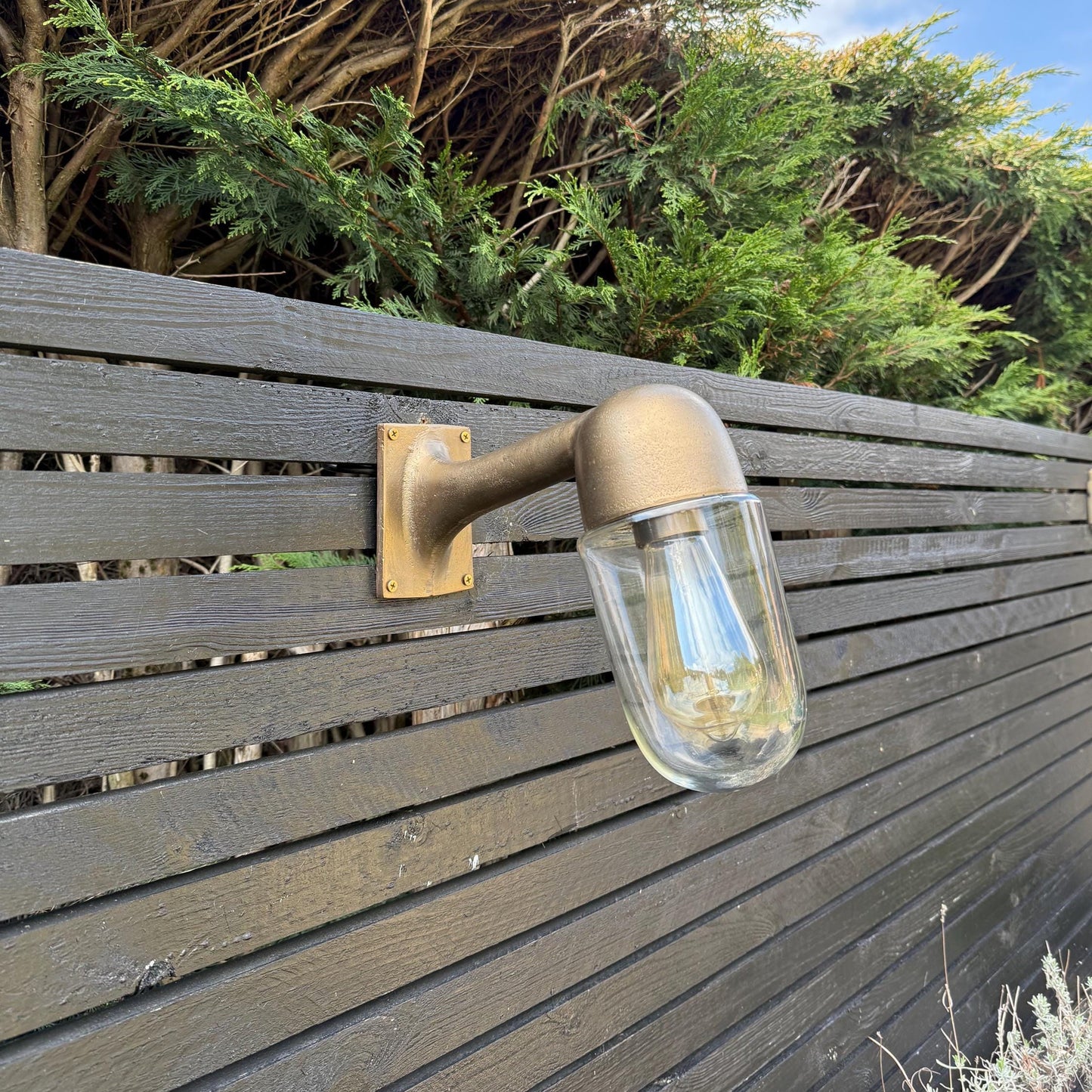 Langham ~ Raw Antique Brass Bulkhead Outdoor & Bathroom Sconce Wall Light | Cast Aluminium  |  Inch