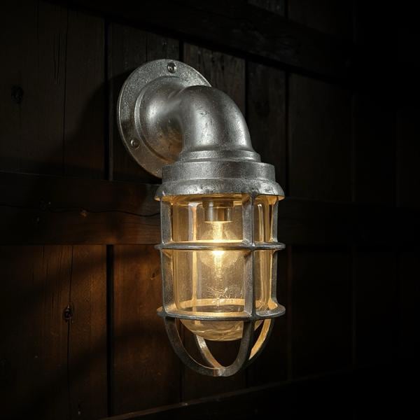 Beachamwell ~ Raw Cast Pewter Bulkhead Outdoor & Bathroom Sconce Wall Light ~ 10.5 Inch - Boat-Stuff