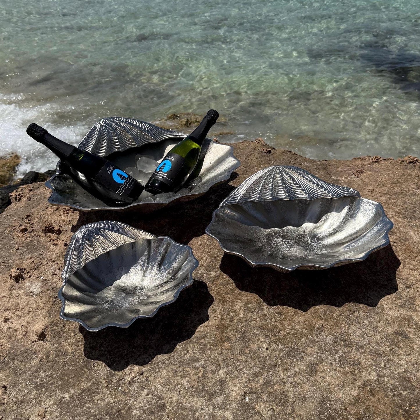 Clamshell Solid Champagne Ice Bucket ~ Wine Cooler