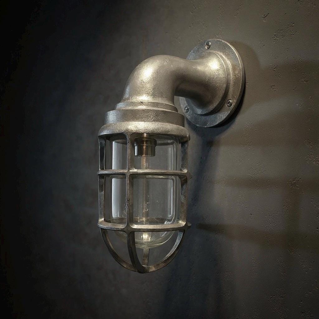 Beachamwell ~ Raw Cast Pewter Bulkhead Outdoor & Bathroom Sconce Wall Light ~ 10.5 Inch - Boat-Stuff