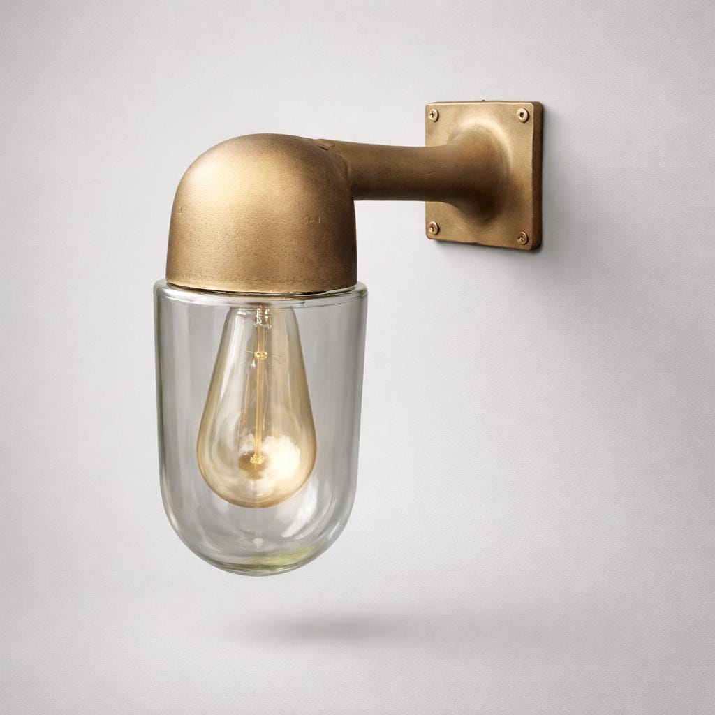 Langham ~ Raw Antique Brass Bulkhead Outdoor & Bathroom Sconce Wall Light | Cast Aluminium  |  Inch