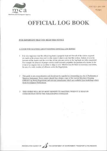 MCA Official Log Book 1(L) - UK Flag registered Vessels