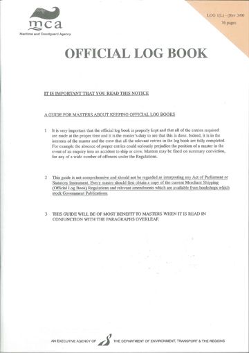 MCA Official Log Book 1(L) - UK Flag registered Vessels